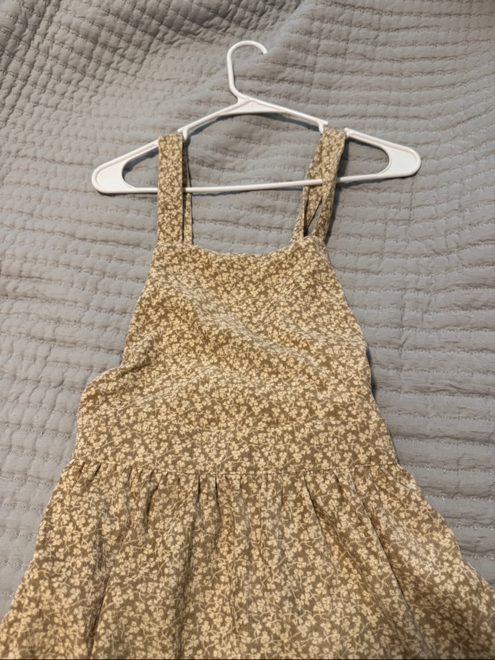 Floral Sleeveless Corduroy Dress in Tan and Cream